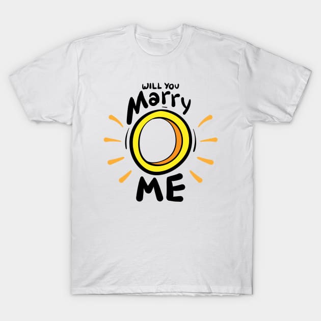 Black outline "Will you marry me" wedding ring T-Shirt by Wahyuwm48